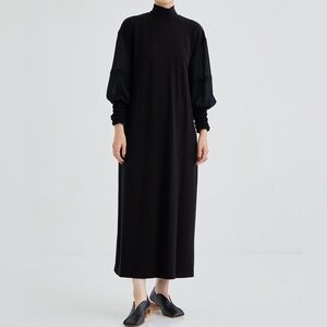 Akiranaka Rebecca Transparent Sleeve Black Wool Long Dress Size 3/US M